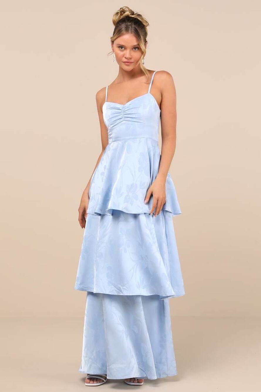 NWT Lulus Prigette Light Blue Jacquard Tiered Maxi Dress Gala Banquet Wedding XL